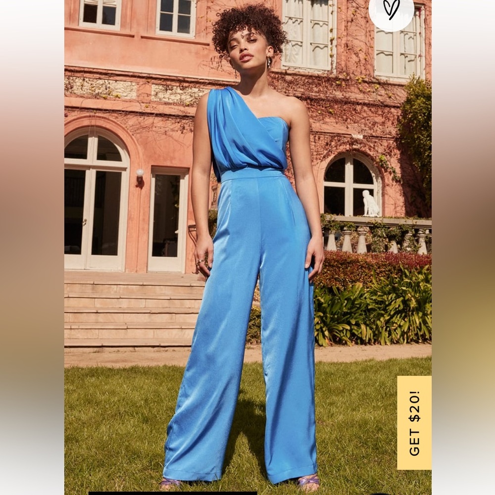 NWT Endless Confidence Blue One-Shoulder Wide-Leg Jumpsuit